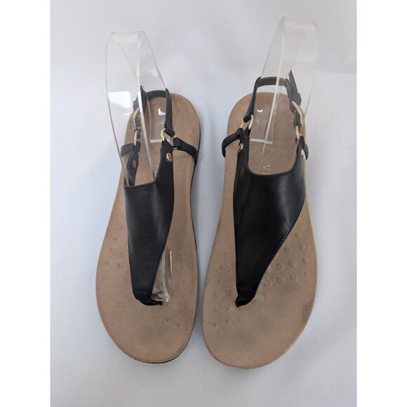 Vionic Rest Kirra Sandal Womens Sz 8 T Strap Orthotic Leather Black Thong - Picture 2 of 7